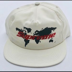 Supreme Cream World Map Logo Cap with Red and Black Details